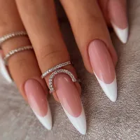 Women Fashion Simple White Edge Silver Glitter Wearable False Nails