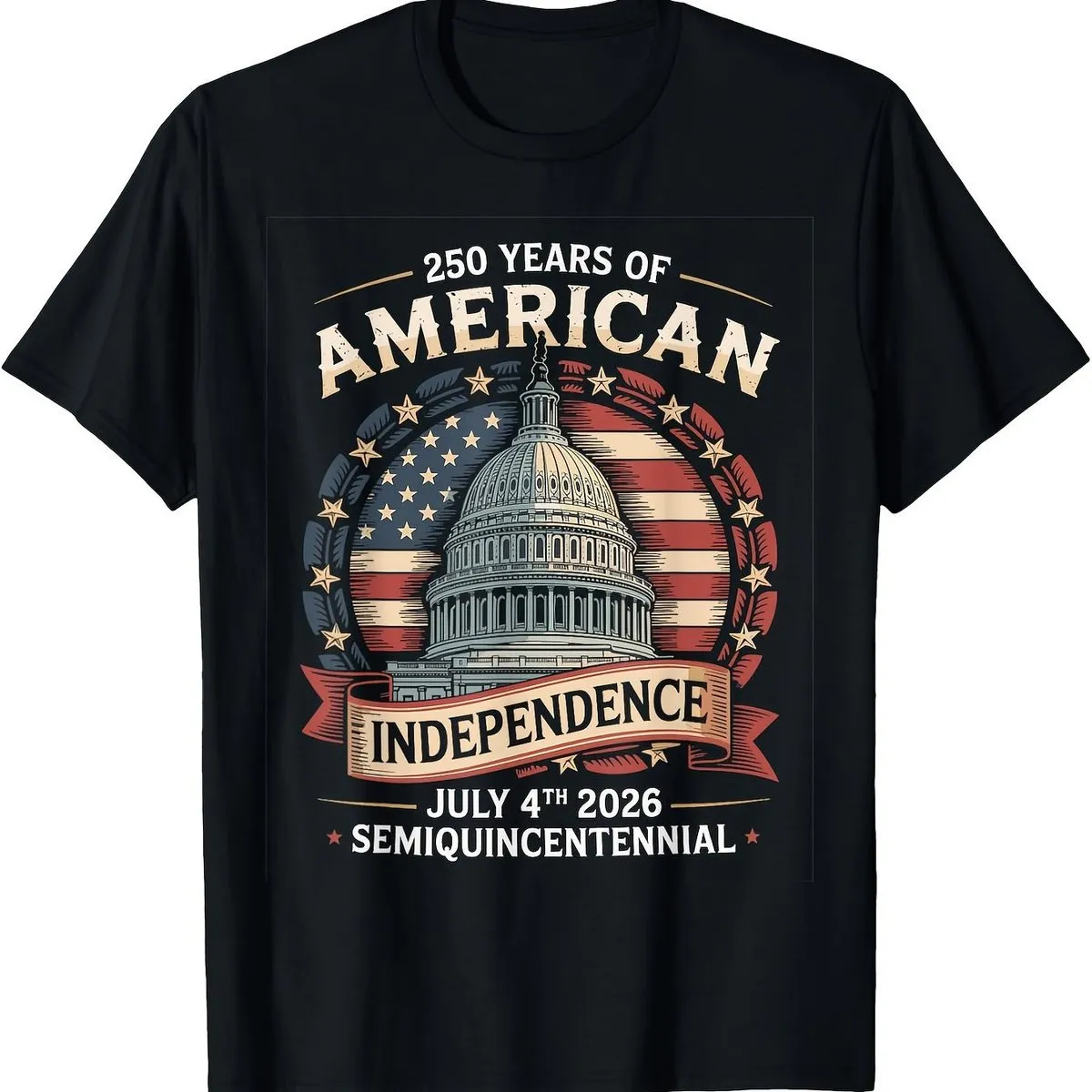 Men Fashion Casual US 250th Anniversary Printed Short-Sleeve Cotton T-Shirt