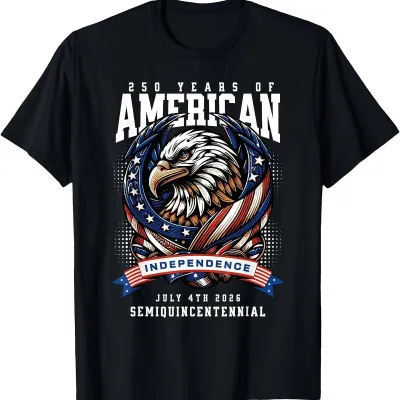 Men Fashion Casual Patriotic Condor And Flag Pattern Printed Short-Sleeve T-Shirt