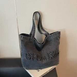 Women Fashion Casual Large Capacity Denim Tote Bag with Magnetic Buckle