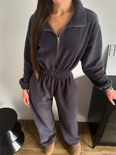 Women Fashion Casual Autumn Winter Solid Color Lapel Long Sleeve Jumpsuit