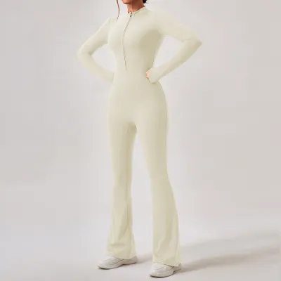 Women's Slim-Fit Long-Sleeve Zipper Jumpsuit for Yoga and Casual Sports