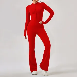 Women's Slim-Fit Long-Sleeve Zipper Jumpsuit for Yoga and Casual Sports