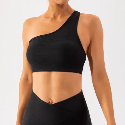 Women Slant Shoulder Quick-Drying Yoga Sports Bra