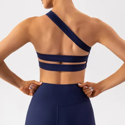 Women Slant Shoulder Quick-Drying Yoga Sports Bra