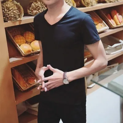 Men Basic Solid Color Short Sleeve Round Neck T-shirt