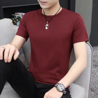 Men Basic Solid Color Short Sleeve Round Neck T-shirt