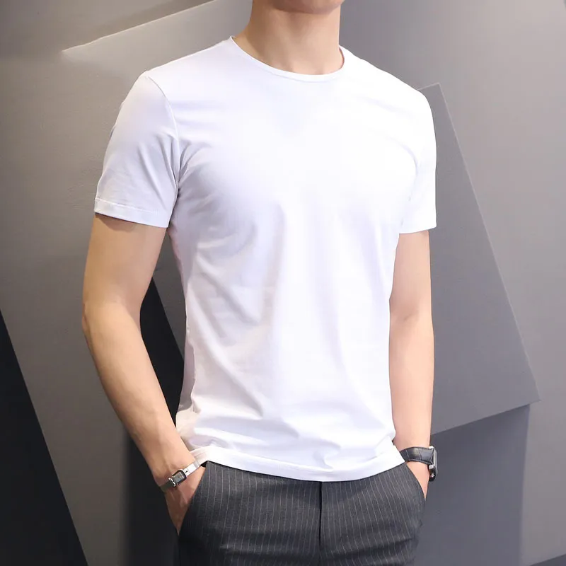 Men Basic Solid Color Short Sleeve Round Neck T-shirt