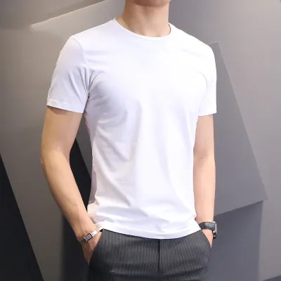Men Basic Solid Color Short Sleeve Round Neck T-shirt