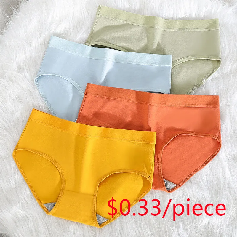 Women Basic Solid Color High Waist Panties Underwear 20pieces/kit