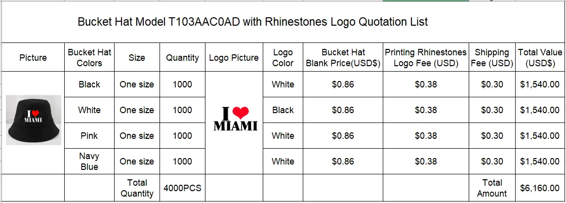 Printing Rhinestone Logo I ♥ MIAMI Bucket Hat