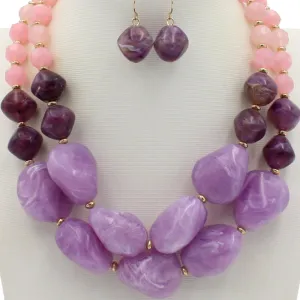 Women Creative Multicolor Beaded Double Layer Necklace And Earrings Set