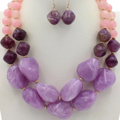 Women Creative Multicolor Beaded Double Layer Necklace And Earrings Set
