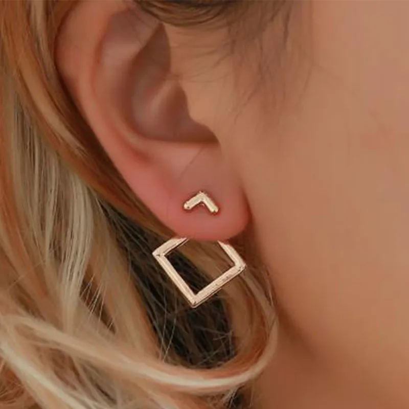 Simple Geometric Diamond Pattern Alloy Stud Earrings for Women