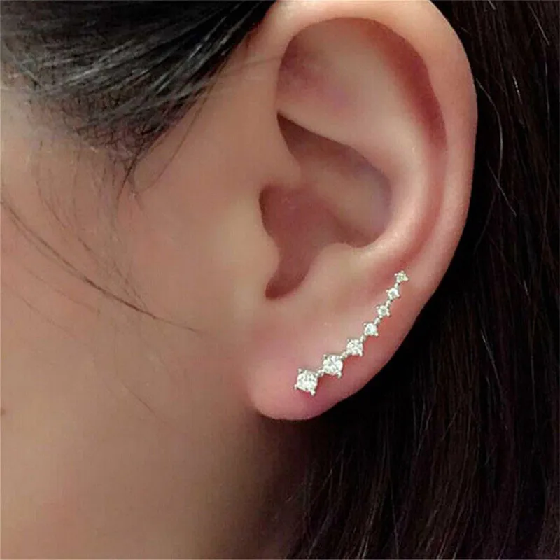 Geometric Metal Women's Rhinestone Stud Earrings - Star Series