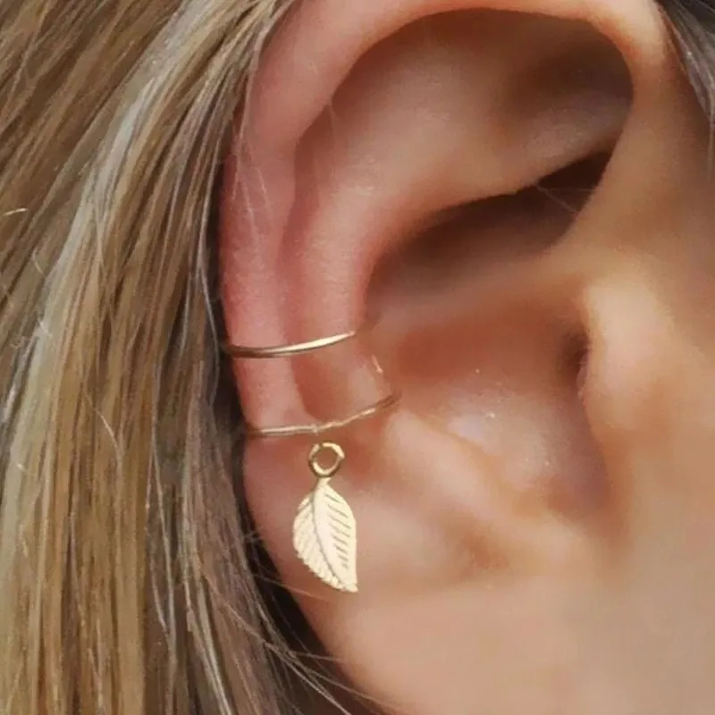 Nature Women'S Leaf Pattern Metal Clip Earrings