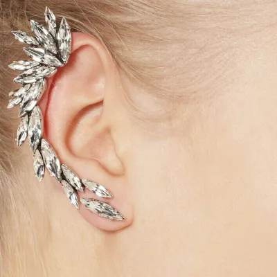 Gothic Rhinestone Decor Ear Clip Women's Leaf Alloy