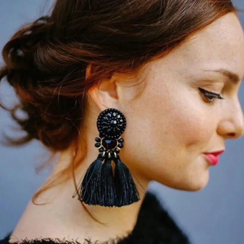 Ethnic Style Tassel Drop Earrings for Women Alloy