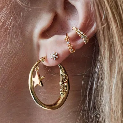 Moon Stars Pattern Clip On Earrings Set For Women
