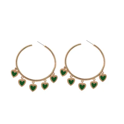 Red Heart Pendant Hoop Earrings For Women Alloy
