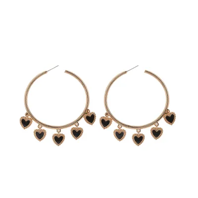 Red Heart Pendant Hoop Earrings For Women Alloy
