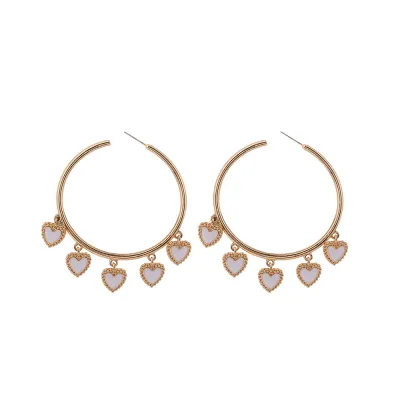 Red Heart Pendant Hoop Earrings For Women Alloy