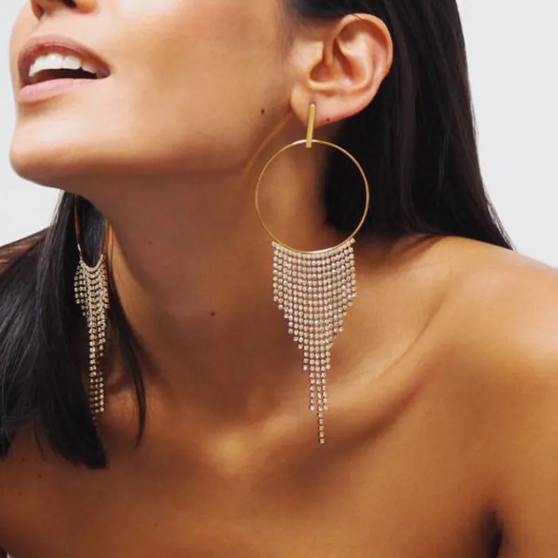 Fashion Rhinestone Tassel Earrings Geometric Alloy Women's