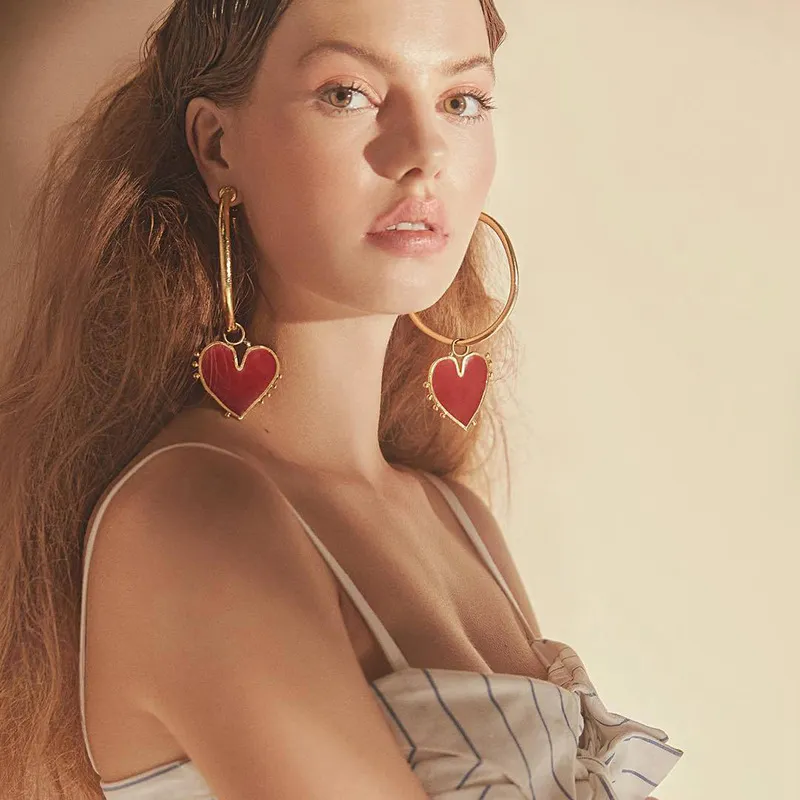 Exaggerated Love Heart Pattern Hoop Earrings Alloy Women