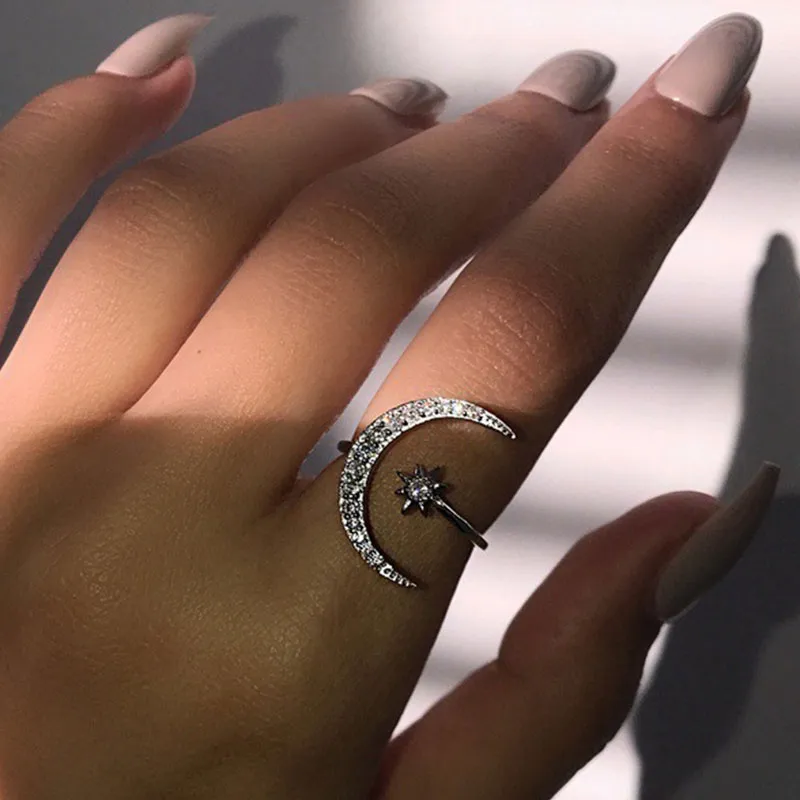 Creative Exaggerated Star Moon Open Ring