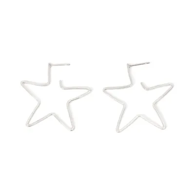 Simple Hollow Five-Pointed Star Hoop Earrings Geometric Handmade Women's Metal Earrings