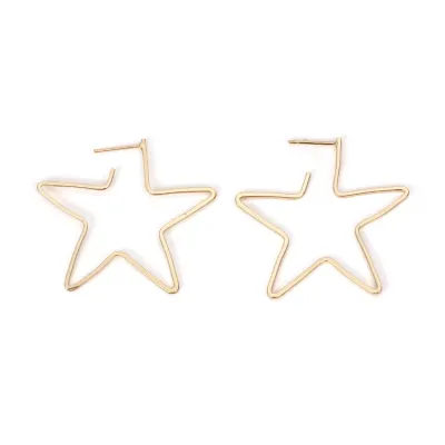 Simple Hollow Five-Pointed Star Hoop Earrings Geometric Handmade Women's Metal Earrings