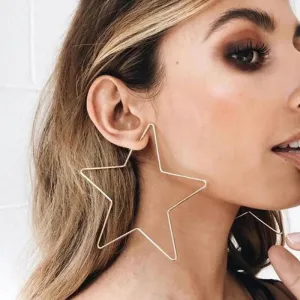 Simple Hollow Five-Pointed Star Hoop Earrings Geometric Handmade Women's Metal Earrings