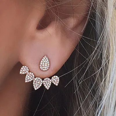 Unique Water Droplets Pattern Rhinestone Stud Earrings Women Alloy
