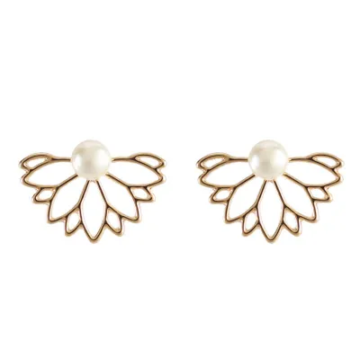 Flower Pattern Pearl Decor Stud Earrings Geometric Alloy Women's