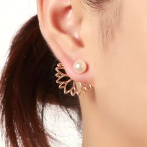 Flower Pattern Pearl Decor Stud Earrings Geometric Alloy Women's
