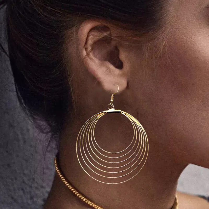 Simple Round Circle Geometric Cutout Dangle Earrings for Women