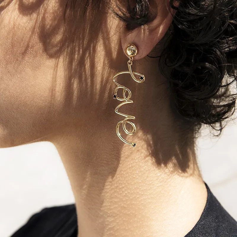 Valentine LOVE Metal Dangle Earrings - Alloy, 6.5cm Drop Length, 20g
