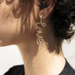 Valentine LOVE Metal Dangle Earrings - Alloy, 6.5cm Drop Length, 20g