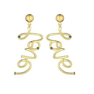 Valentine LOVE Metal Dangle Earrings - Alloy, 6.5cm Drop Length, 20g