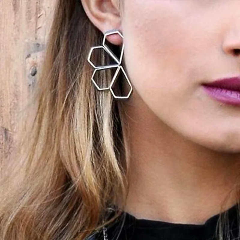 Geometric Pattern Metal Stud Earrings for Women
