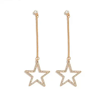 Long-Chain Five-Pointed Star Rhinestone Earrings