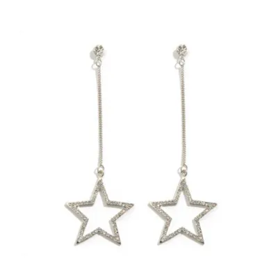 Long-Chain Five-Pointed Star Rhinestone Earrings