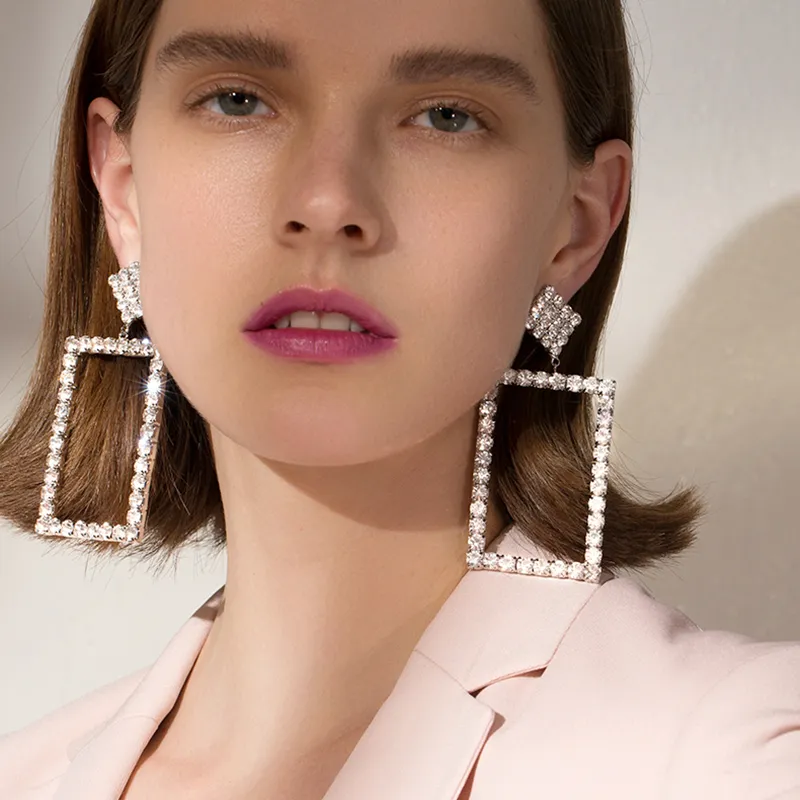 Women's Square Crystal Dangle Earrings Plastic Resin