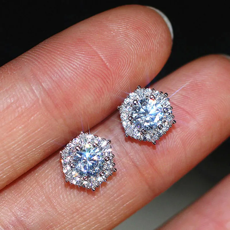 Fashion Hexagon Crystal Earrings 925 Silver Geometric Women's Jewelry