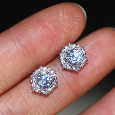 Fashion Hexagon Crystal Earrings 925 Silver Geometric Women's Jewelry