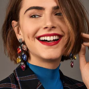 Multicolor Rhinestone Dangle Earrings for Women Leaf Alloy