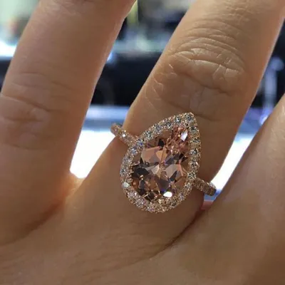 Champagne Diamond Teardrop Ring for Women's Birthday Gift