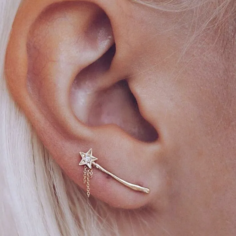 Simple Star Magic Wand Tassel Stud Earrings for Women