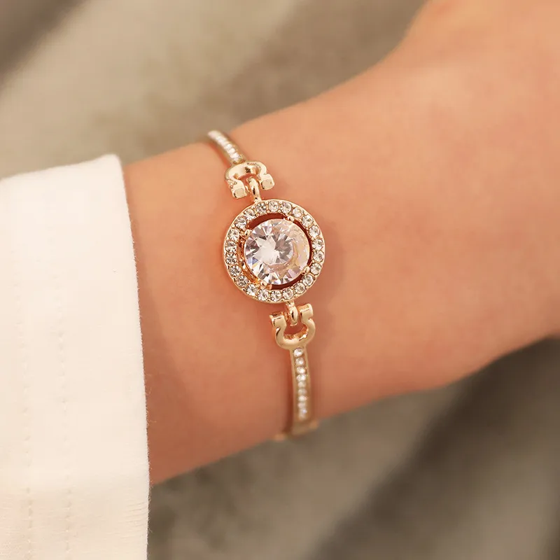 Elegant Women Classic Design Plated Brass Chain Zircon Bracelet