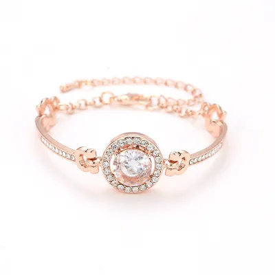 Elegant Women Classic Design Plated Brass Chain Zircon Bracelet